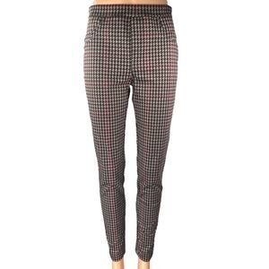 Sanctuary Women's Black Red Houndstooth High Rise Skinny Trousers Pants Size S